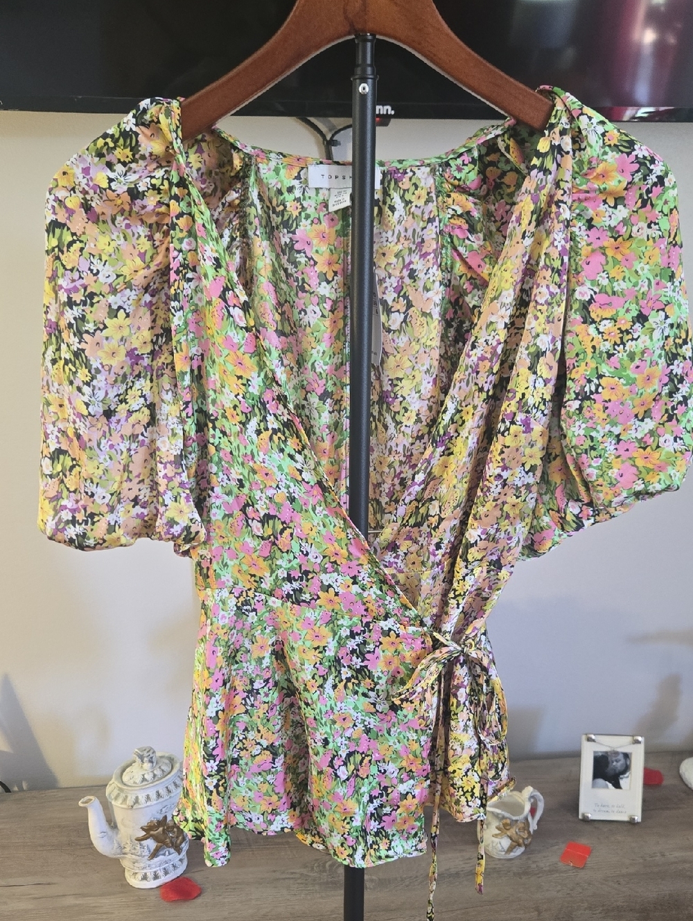Topshop Pink Green Yellow Floral Top